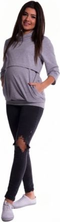 Těhotenské a kojící teplákové triko - šedý melír, Velikosti těh. moda M (38) - obrázek 1