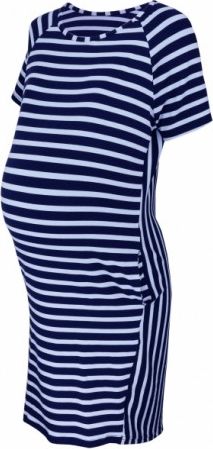 Těhotenské proužkované šaty s kr. rukávem a kapsami - granát/modrá, Velikosti těh. moda  S (36) - obrázek 1