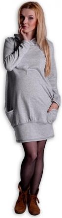 Sportovní těhotenské šaty s kapucí - šedý melírek, Velikosti těh. moda S/M - obrázek 1