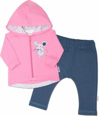 Tepláková souprava s kapucí Myška - růžová/jeans - obrázek 1