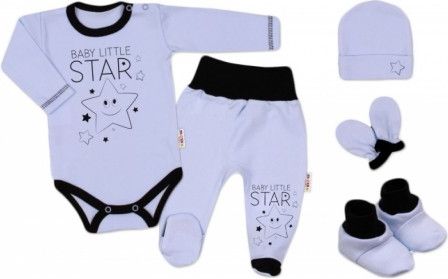 5-ti dílná soupravička do porodnice Baby Little Star - modrá, Velikost koj. oblečení 56 (1-2m) - obrázek 1