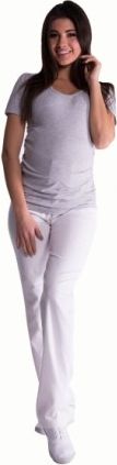 Bavlněné, těhotenské kalhoty s regulovatelným pásem - bílé, Velikosti těh. moda XXL (44) - obrázek 1