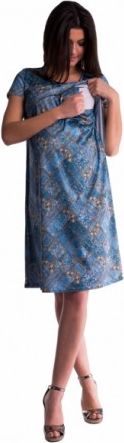 Těhotenské a kojící šaty s květinovým potiskem - tm. modré, Velikosti těh. moda L (40) - obrázek 1