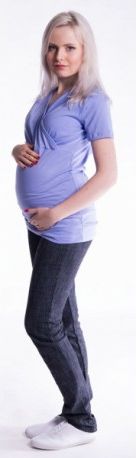 Těhotenské a kojící triko s kapucí, kr. rukáv - sv. modré, Velikosti těh. moda L/XL - obrázek 1