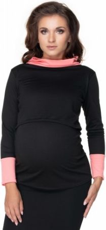 Be MaaMaa Těhotenské a kojící tričko - černo/korálové, Velikosti těh. moda L/XL - obrázek 1
