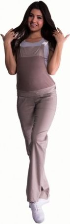 Těhotenské kalhoty s láclem - béžové, Velikosti těh. moda XL (42) - obrázek 1