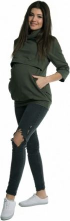 Těhotenské a kojící teplákové triko - oliva, Velikosti těh. moda M (38) - obrázek 1
