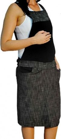 Těhotenské šaty/sukně s láclem - černý melírek, Velikosti těh. moda XL (42) - obrázek 1
