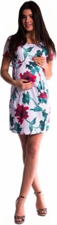 Těhotenské šaty s vázáním s květinovým potiskem - červené, Velikosti těh. moda M (38) - obrázek 1