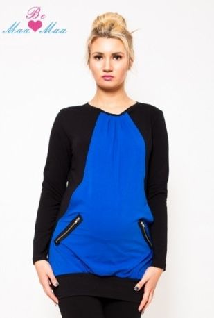 Těhotenská tunika UMA - modrá/černá, Velikosti těh. moda L/XL - obrázek 1