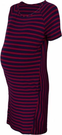 Těhotenské proužkované šaty s kr. rukávem a kapsami - bordo/granát, Velikosti těh. moda XS (32-34) - obrázek 1