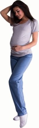 Bavlněné, těhotenské kalhoty s regulovatelným pásem - sv. modré, Velikosti těh. moda XL (42) - obrázek 1
