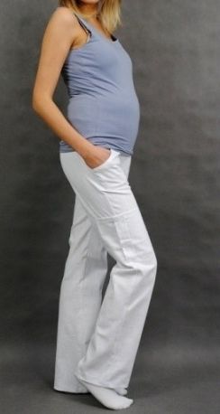 Těhotenské kalhoty s boční kapsou - bílá, Velikosti těh. moda M (38) - obrázek 1
