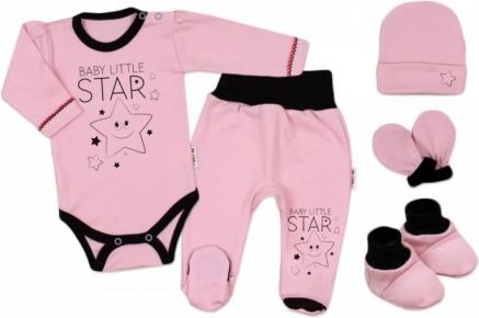 5-ti dílná soupravička do porodnice Baby Little Star - růžová, Velikost koj. oblečení 68 (4-6m) - obrázek 1