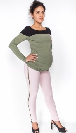 Těhotenské kalhoty s lampasem - sv. růžové, Velikosti těh. moda XL (42) - obrázek 1