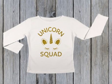 KIDSBEE Dívčí bavlněné tričko Unicorn Squad - bílé, Velikost koj. oblečení 98 (24-36m) - obrázek 1