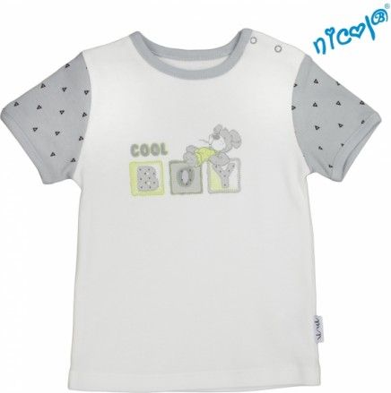 Kojenecké bavlněné tričko Nicol, Boy - krátký rukáv, šedé/smetanová, Velikost koj. oblečení 98 (24-36m) - obrázek 1