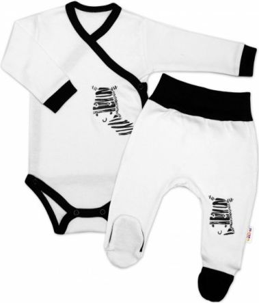Baby Nellys 2-dílná sada body dl. rukáv + polodupačky, bílá - Zebra, Velikost koj. oblečení 50 (0-1m) - obrázek 1