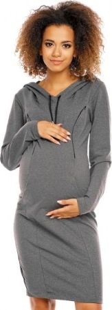 Těhotenské a kojící šaty s kapucí, dl. rukáv - grafit, Velikosti těh. moda M (38) - obrázek 1