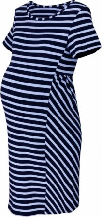 Těhotenské proužkované šaty s kr. rukávem - granát/modrá, Velikosti těh. moda L (40) - obrázek 1