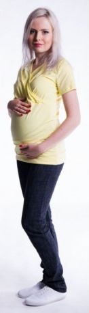 Těhotenské a kojící triko s kapucí, kr. rukáv - žluté, Velikosti těh. moda S/M - obrázek 1