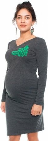 Bavlněné těhotenské a kojící šaty s potiskem květin - grafit, Velikosti těh. moda L (40) - obrázek 1