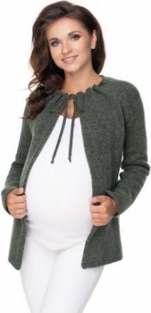 Be MaaMaa Těhotenský svetřík, kardigan na zavazování, khaki - obrázek 1