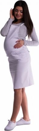 Těhotenské šaty/sukně s láclem - bílé, Velikosti těh. moda  S (36) - obrázek 1