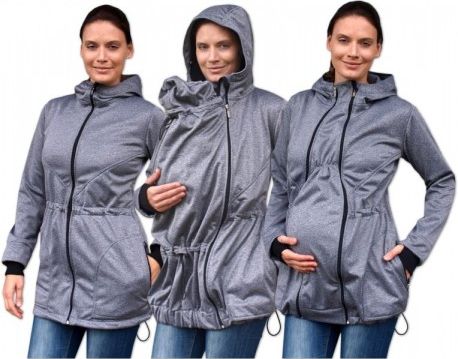 Bunda pro nosící, těhotné - softshellová (přední nošení), šedý melír, Velikosti těh. moda L/XL - obrázek 1