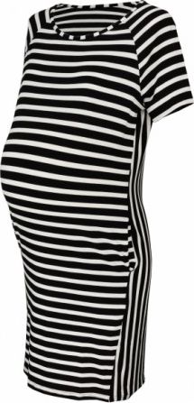 Těhotenské proužkované šaty s kr. rukávem a kapsami - ecru/černá, Velikosti těh. moda XL (42) - obrázek 1