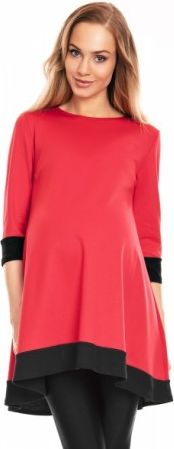Be MaaMaa Těhotenské asymetrické mini šaty/tunika - červené, Velikosti těh. moda S/M - obrázek 1