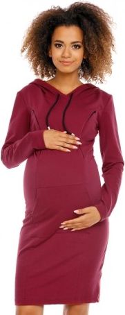 Těhotenské a kojící šaty s kapucí, dl. rukáv - bordo, Velikosti těh. moda M (38) - obrázek 1