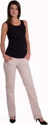 Bavlněné, těhotenské kalhoty s kapsami - béžové, Velikosti těh. moda XL (42) - obrázek 1