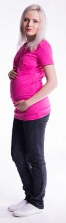 Těhotenské a kojící triko s kapucí, kr. rukáv - amarant, Velikosti těh. moda L/XL - obrázek 1
