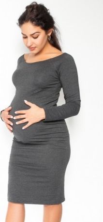 Pohodlné těhotenské šaty, dlouhý rukáv - grafitové, Velikosti těh. moda L (40) - obrázek 1