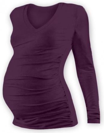 Těh. tričko dl. rukáv s výstřihem do V - švestka, Velikosti těh. moda L/XL - obrázek 1