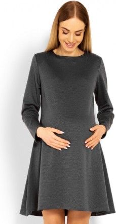 Elegantní volné těhotenské šaty dl. rukáv - grafit, Velikosti těh. moda L/XL - obrázek 1