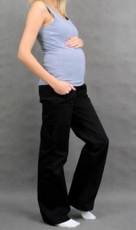 Těhotenské kalhoty s boční kapsou - černá, Velikosti těh. moda XXXL (46) - obrázek 1