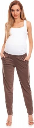 Be MaaMaa Těhotenské kalhoty s pružným, vysokým pásem - cappuccino, Velikosti těh. moda L/XL - obrázek 1