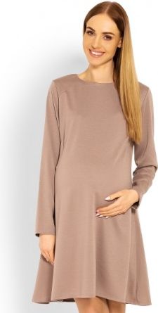 Elegantní volné těhotenské šaty dl. rukáv - cappuccino, Velikosti těh. moda XXL (44) - obrázek 1
