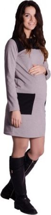 Těhotenské šaty/tunika - tm. šedý melír, Velikosti těh. moda L/XL - obrázek 1