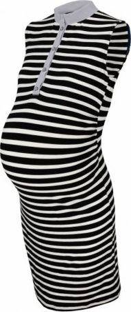 Těhotenské,kojící proužkované šaty se stojáčkem - ecru/černá, Velikosti těh. moda L (40) - obrázek 1