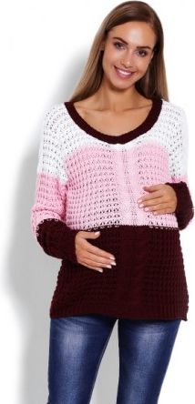 Těhotenský proužkovaný svetřík - růžová/bordo, vzor: copánek - obrázek 1