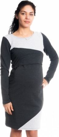 Těhotenské/kojící šaty Jane, dlouhý rukáv - grafitové, Velikosti těh. moda  S (36) - obrázek 1
