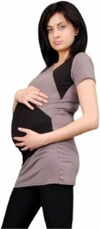 Těhotenská tunika s asymetrickým výstřihem - béžová - obrázek 1