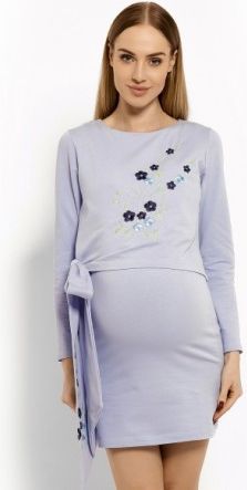 Elegantní těhotenské šaty, tunika s výšivkou a stuhou - sv. modrá (kojící), Velikosti těh. moda S/M - obrázek 1