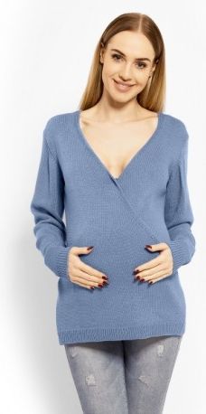 Zavinovací svetřík s vlnou - modrý, jeans - obrázek 1