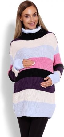 Delší, proužkovaný těhotenský svetřík , rolák - barevné pruhy - obrázek 1
