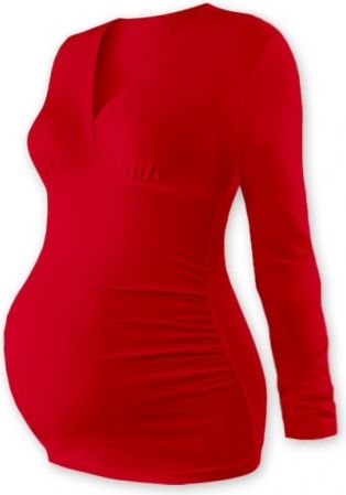 Těhotenské triko/tunika dlouhý rukáv EVA - červené, Velikosti těh. moda M/L - obrázek 1