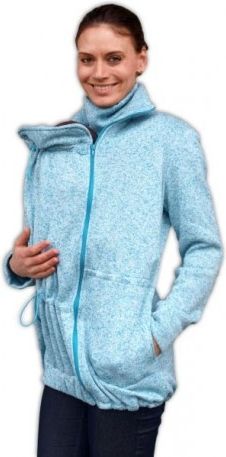 Nosící fleecová mikina - pro nošení dítěte v předu i vzadu na těle - tyrkysový melírek, Velikosti těh. moda M/L - obrázek 1
